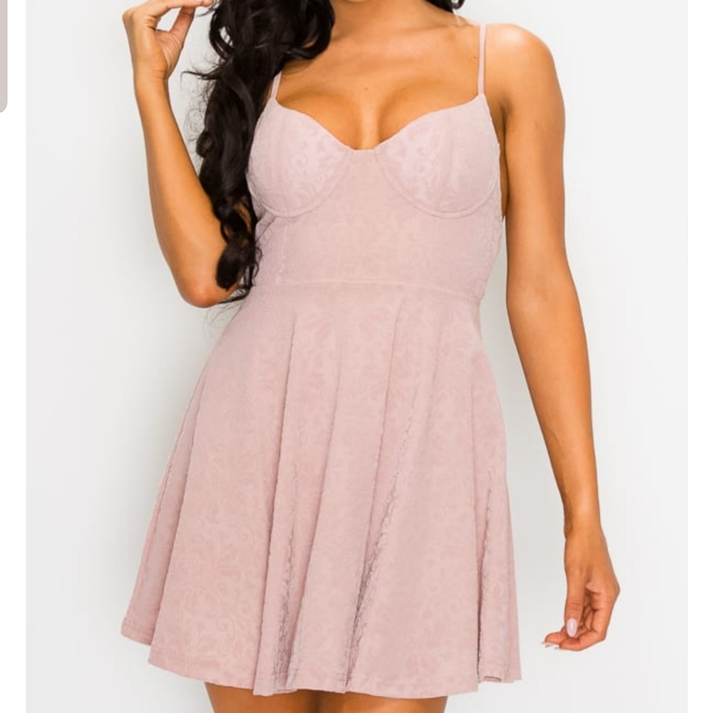 VELVET SCROLL BUSTIER FIT AND FLARE DRESS